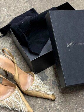 Vintage Giuseppe Zanotti Embellished Vicini Feather & Sequin Kitten Heels